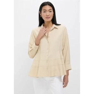 Pomander Place Tuckernuck Ashlen Tan Tiered Long Sleeve Blouse Women's Small